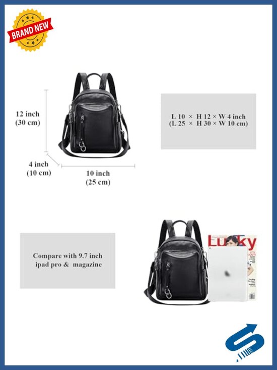 Small Genuine Leather Backpack for Women Daypack Convertible Shoulder Bag Holds main image 4